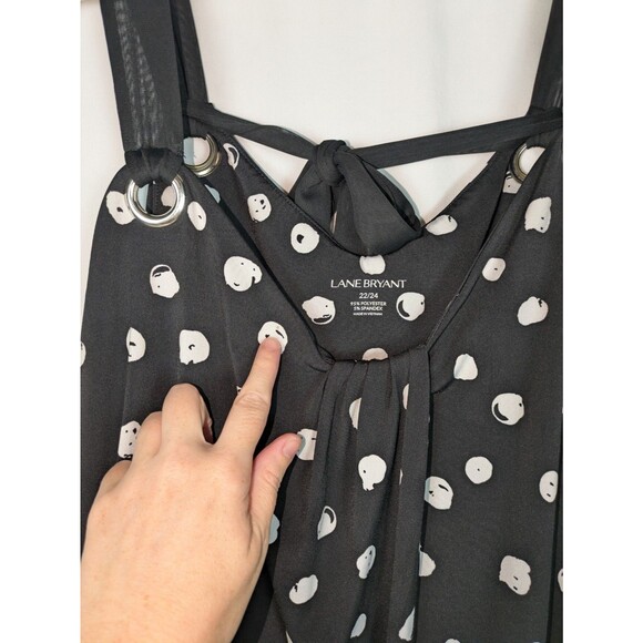 Lane Bryant Tank Top 22 24 Women's Black Polka Dot Sleeveless Tie Back Stretch - Picture 2 of 5